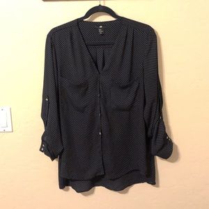 H&M Dark Blue Blouse w/Tiny White Polka Dots